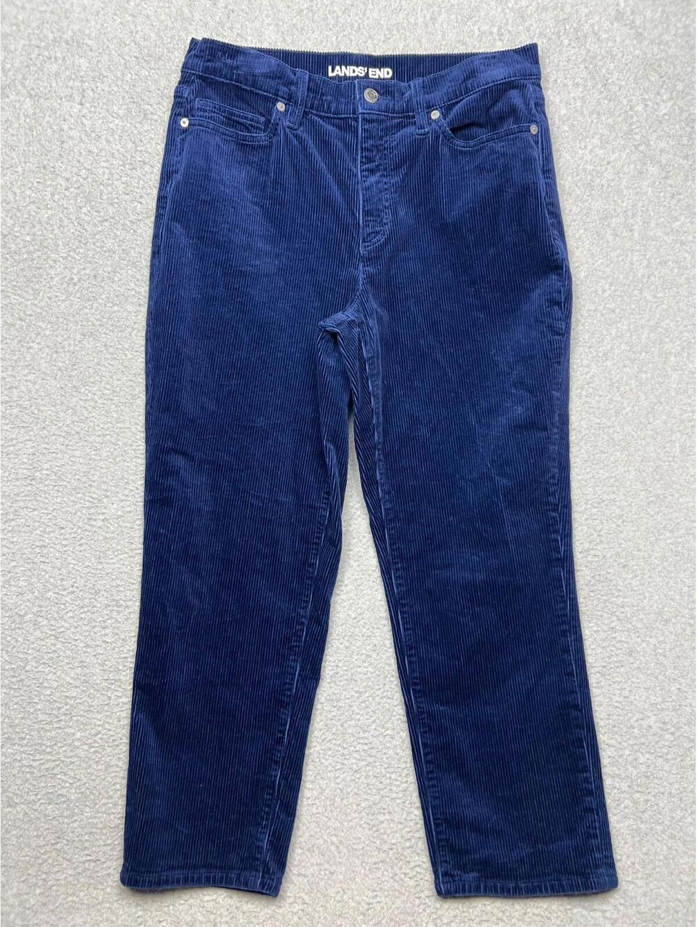 Lands End Corduroy Pants Womens Petites 12 Blue Stretch Y2K Preppy Academia